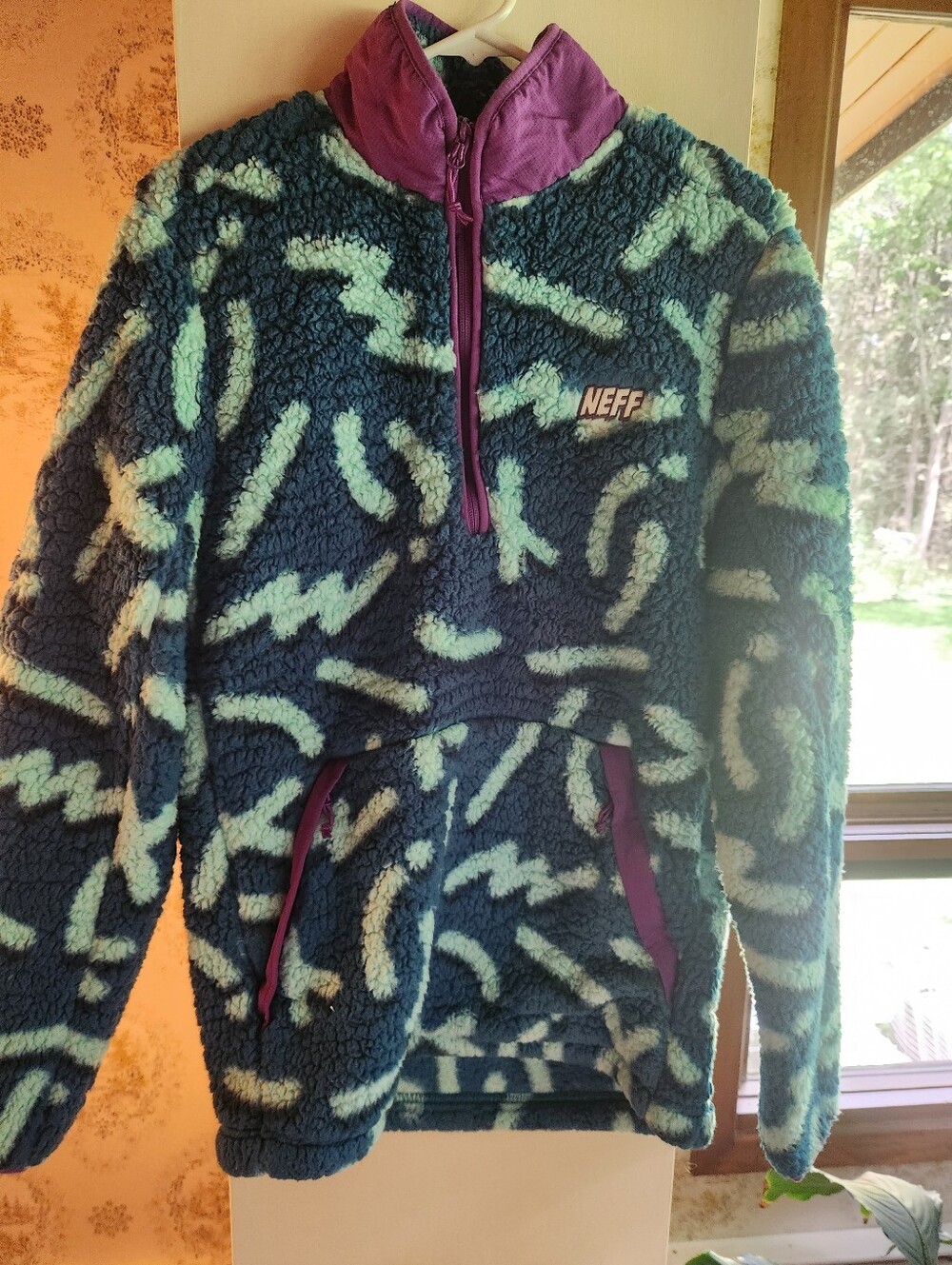 Neff Fleece Pullover - Teal & Purple Abstract Men's S Small